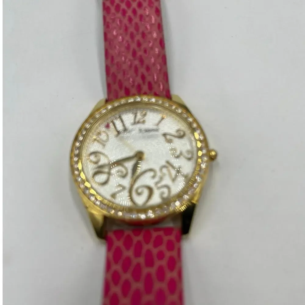 Betsey Johnson Pink‎ Band Gold Tone Rhinestone Watch BJ2161 40mm